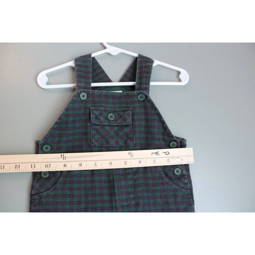 Vintage Starting Out Plaid Green Baby Overalls Size 9M 100% Cotton